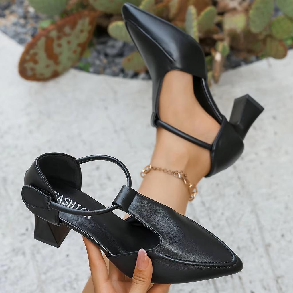 Leisure Pumps Sandals Female Office Career Strange High Heels Pointed Toe Shoes Women Leather Slip On Summer Sandals Plus Size