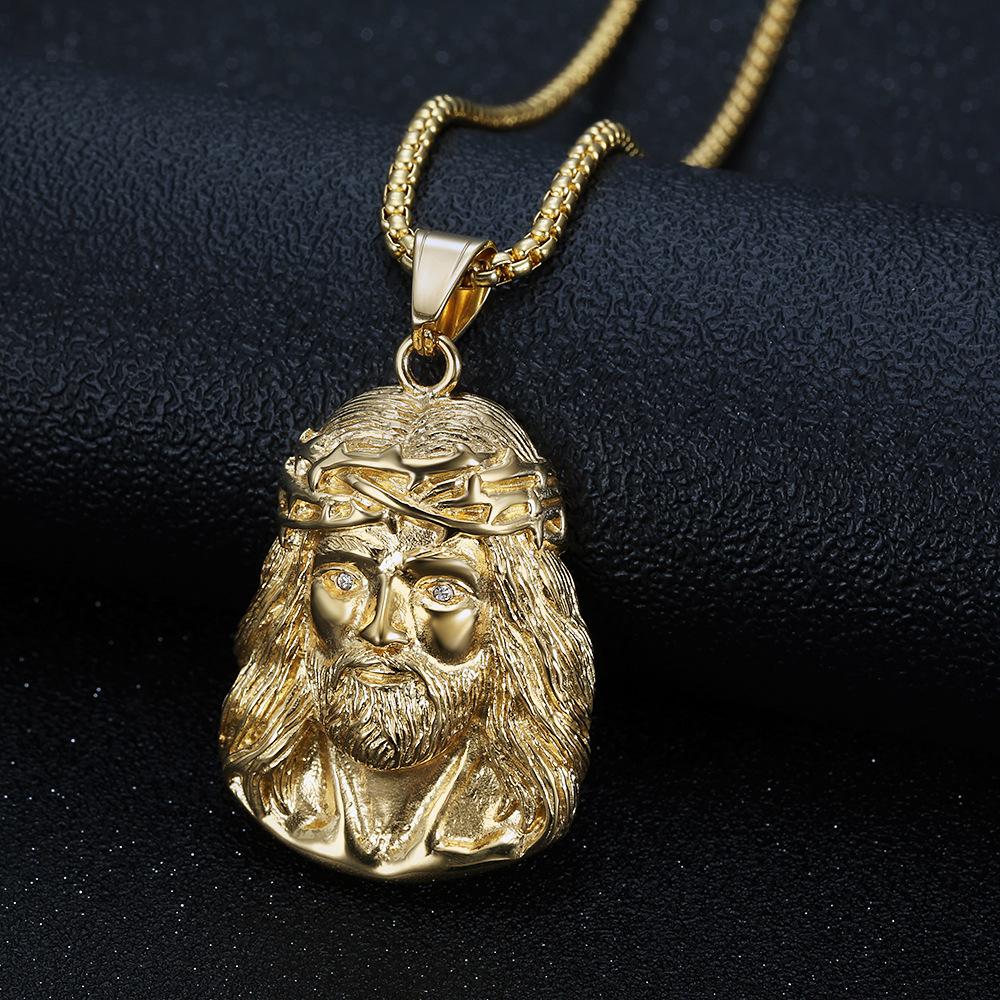 Collier Pendentif Tête de Jésus en Acier Inoxydable Plaqué Or Hip Hop Vintage Luxe Chaîne Chrétienne pour Hommes Femmes Bijoux Religieux