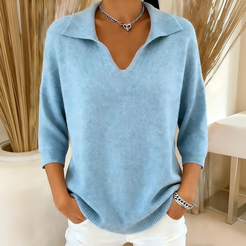 Women's V-Neck Ribbed Knit Sweater Loose Fit Flattering Casual Pullover for Spring and Fall