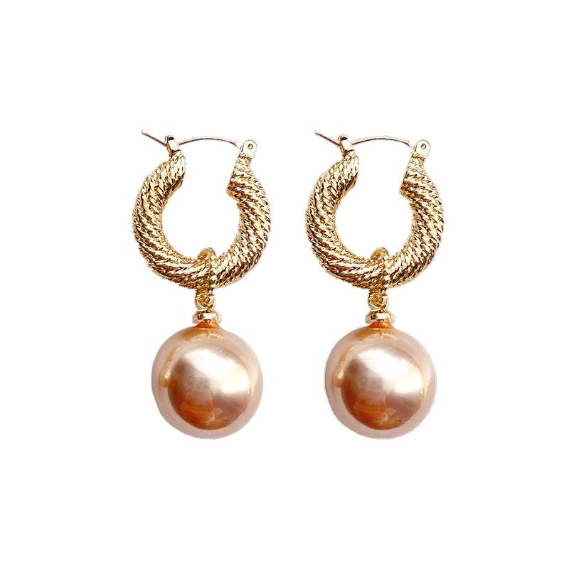 French Champagne Pearl Earrings - Retro Hong Kong Style, Trendy and Luxurious Earrings for Women.