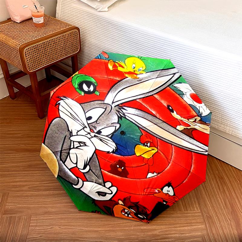 

1pc Looney Tunes pattern Umbrella Portable Folding Umbrella Iron Frame Hole Bone Structure Outdoor Home Umbrella разноцветный