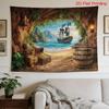 Large Pirate Ship Tropical Beach Tapestry Nautical Wall Hanging Cove Coastal Decor Home Decor Rustic Canvas Art Print