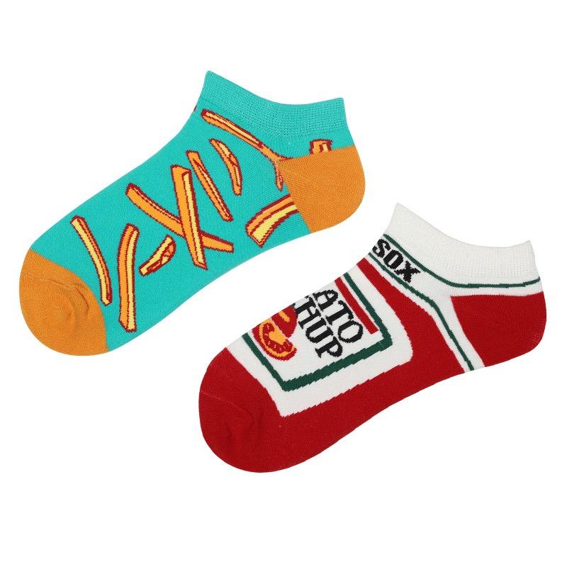 

1 пара оригинальных унисекс коротких носков с принтом картошки фри и кетчупа, подходящих для весны и лета для повседневной носки One Size