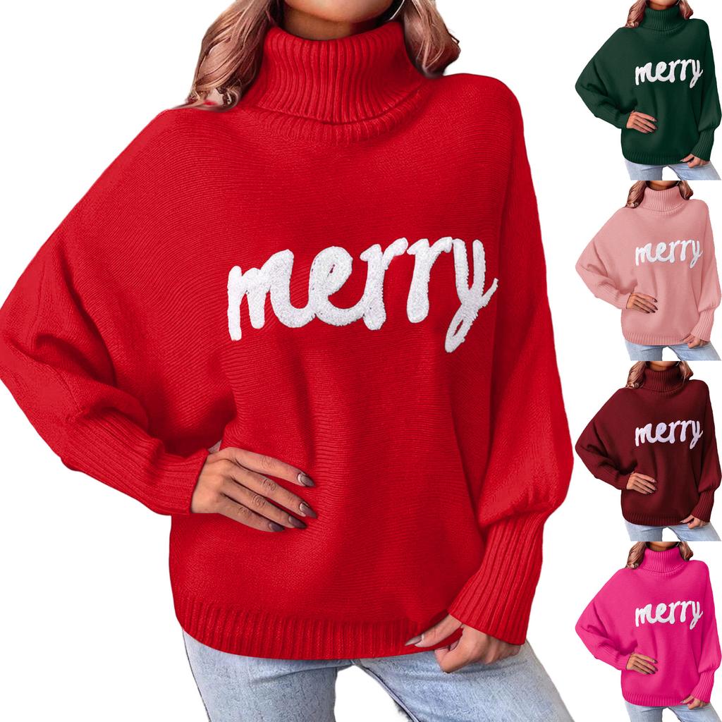 Women's Fashionable Casual Pullover Christmas Turtleneck Knit Sweater With Sleeves, Long-Sleeved Loose Sweater