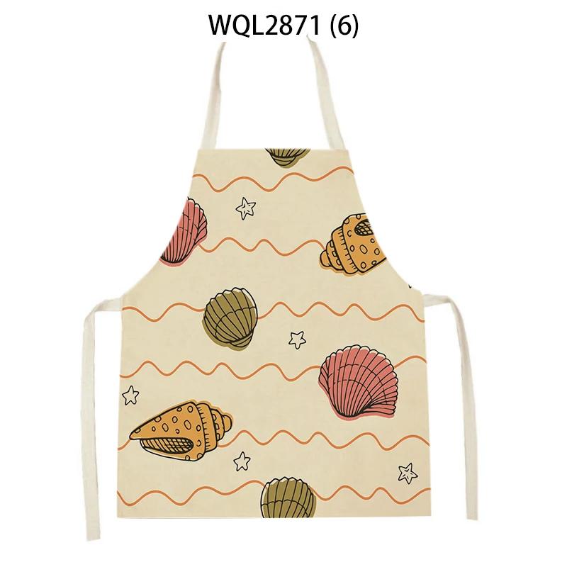 Sea Animal Shell Crab Fish Printed Kitchen Aprons Home Cooking Baking Accessories Deer Hedgehog Crocodile Pattern Delantal