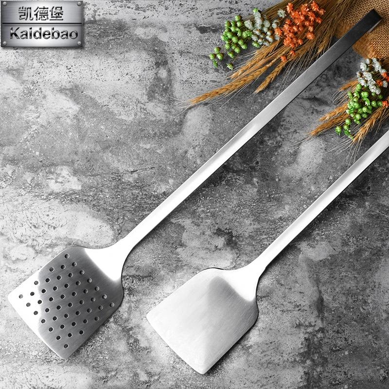 Extended stainless steel frying shovel Long handled leaky shovel steak pancakes iron pot spatula Fried vegetables Kitchenware