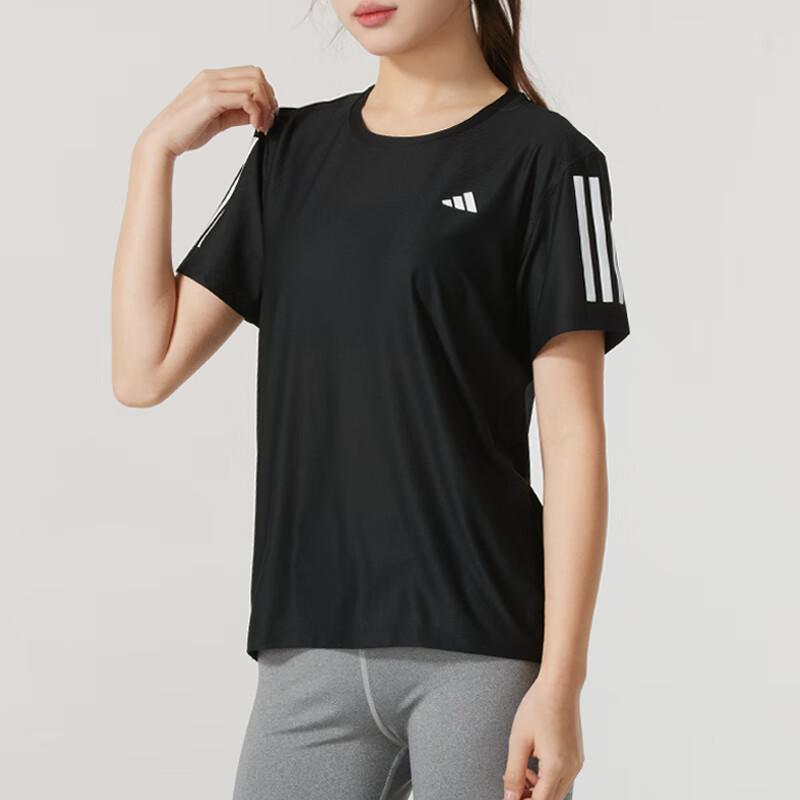 Adidas Training Running Exercise Casual Striped Pullover Short Sleeve T-Shirt Women Tops Black JY8581