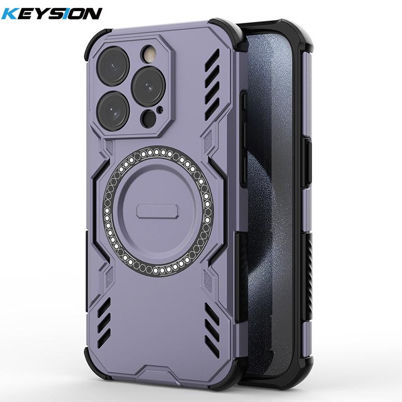 

KEYSION Hollow Heat Dissipation Case for iPhone 15 Pro Max Silicone+PC Magnetic Cooling Shockproof Phone Cover for iPhone15 Plus for iPhone 15 Pro Max фиолетовый
