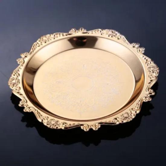 

6 шт. 10,7 см Европейский рельефный металл с золотым/серебряным покрытием мини/маленький десерт/торт/закуска Поднос Тарелка Фруктовая тарелка вечеринка Коллекция