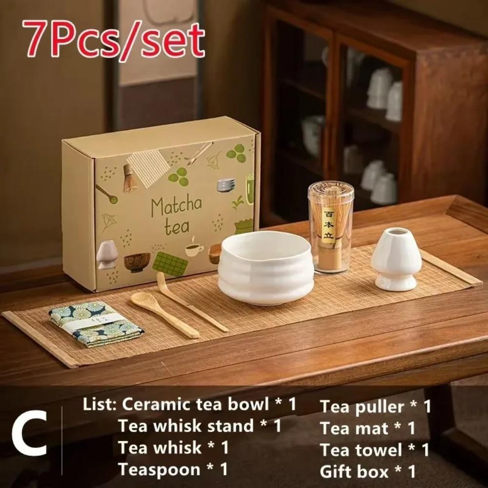 4Pcs 7 Pcs/set Japanese Matcha Blender Set Bamboo Whisk Matcha Brush Teaspoon Kiln Tea Set Beverage Shop Tea-Making Tools