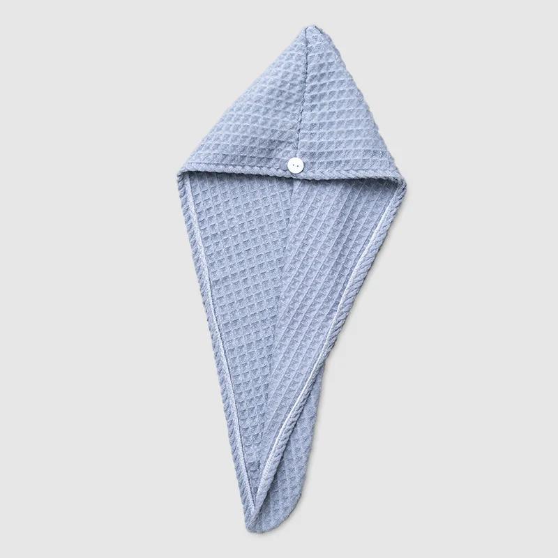 

Микрофибровая накидка для волос, вафельное полотенце для сушки волос, впитывающее сухое полотенце для волос, тюрбан с пуговицами, полотенце для волос, шапочка для быстрого устранения завитков волос светло-синий