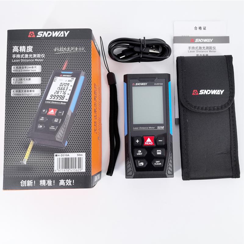 

SNDWAY Laser Distance Meter 50M 70M 100M 120M Rechargeable Range Finder Electronic Level Ruler Laser Tape Measure Lazer Metreler H-D510A 50m