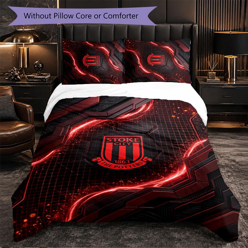 Stoke City Football 3 Piece Bedding Set Soft Duvet Cover Set with Pillowcases Printed Bedroom Decor Set for Home