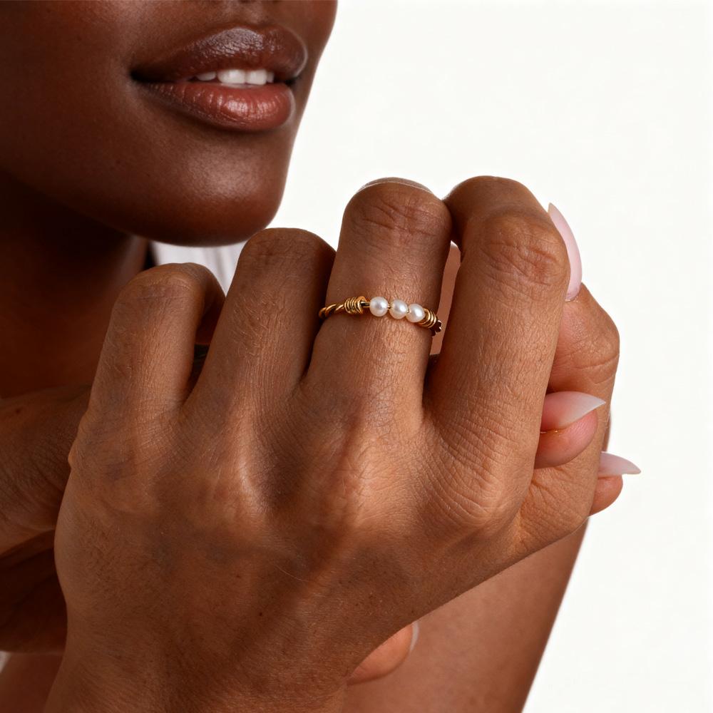 

Stainless Steel Twist Braided Pearls Ring for Women Stackable Wedding Engagement Party Jewelry US Ring Size 08