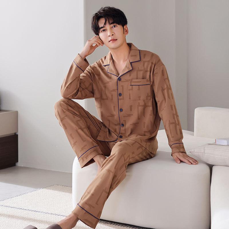 Pajamas Men'S Spring And Autumn Autumn Cotton Long Sleeve Loungewear Men'S Thin Suit