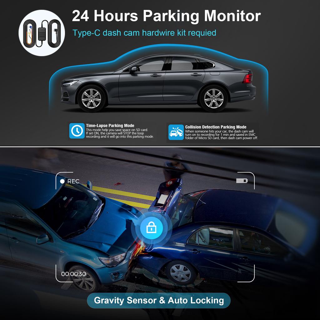 True 2K Dual Lens High-definition Night Vision 3-inch Recorder Dual Recording Car Reversing Image