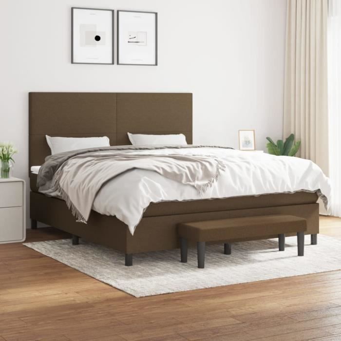 3136456 vidaXL Lit à sommier tapissier avec matelas Marron foncé 180x200 cm