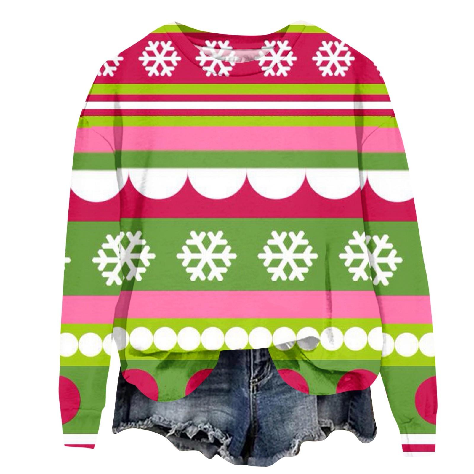 Женская модная рождественская принтованная толстовка с длинным рукавом и круглым вырезом M — фото 7