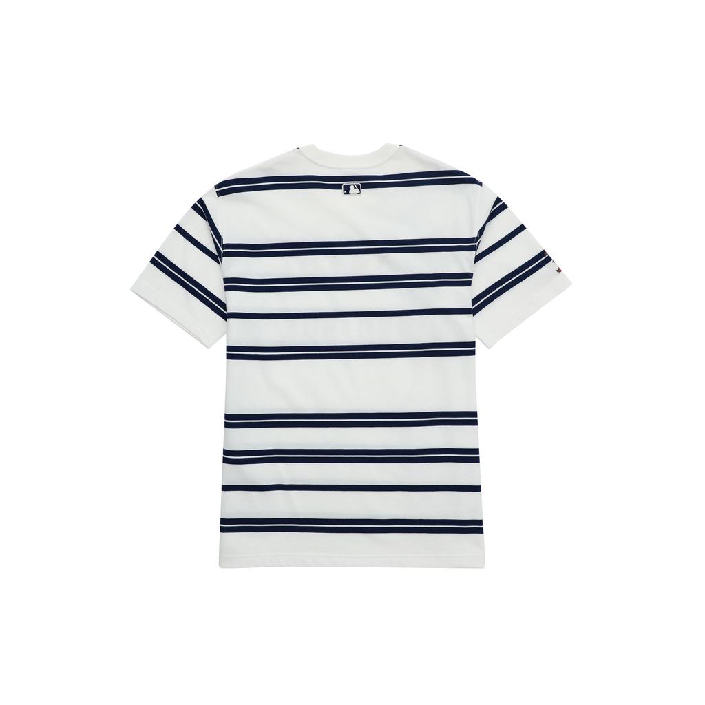 Maglietta Casual Unisex Boston Red Sox a Strisce Girocollo Manica Corta con Stampa Stile Collegiale MLB Spalla Cadente Avorio 3ATSV0433-43IVS