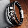 Pulsera de Cuerda de Moda para Hombre Pulsera de Cuero de Doble Capa Accesorios de Acero Inoxidable Homme Regalo de Joyería para Amante Esposo