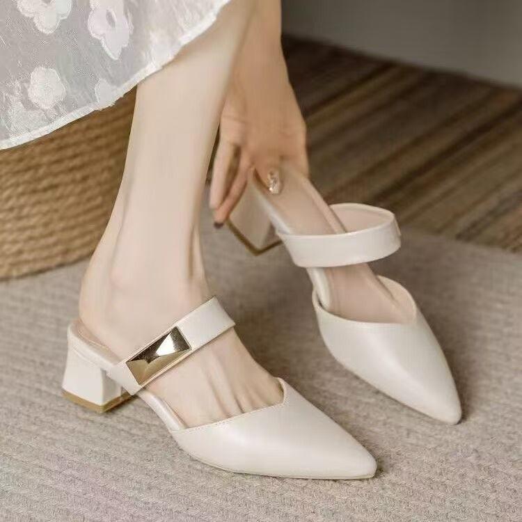 Baotou Thick Heel Semi-cool Slippers Women's Summer Outer Wear Summer New Fashion Lazy Shoes Shoes