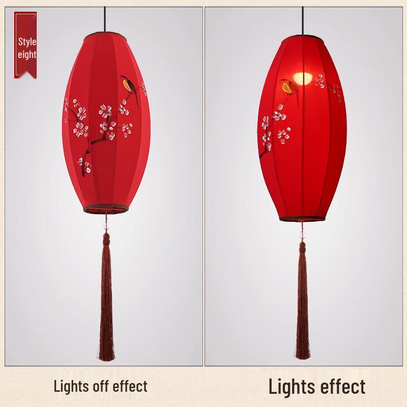 Longchan Chinese Classical Hand-Painted Fabric Olive Lantern