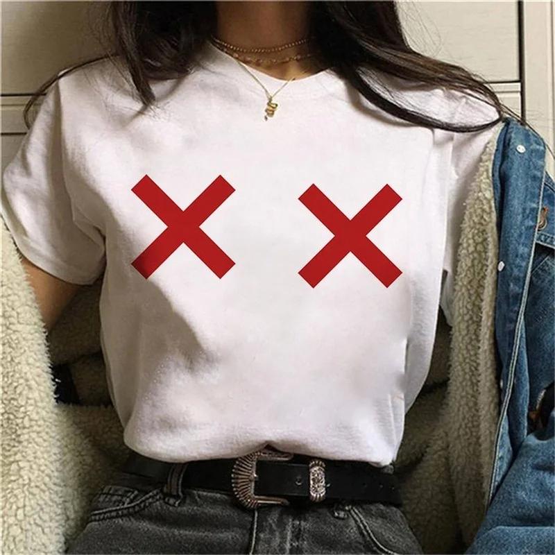 Funny Chest Heart Print Women T Shirt Short Sleeve O Neck Loose Women Tshirt Ladies Tee Shirt Tops Camisetas Mujer