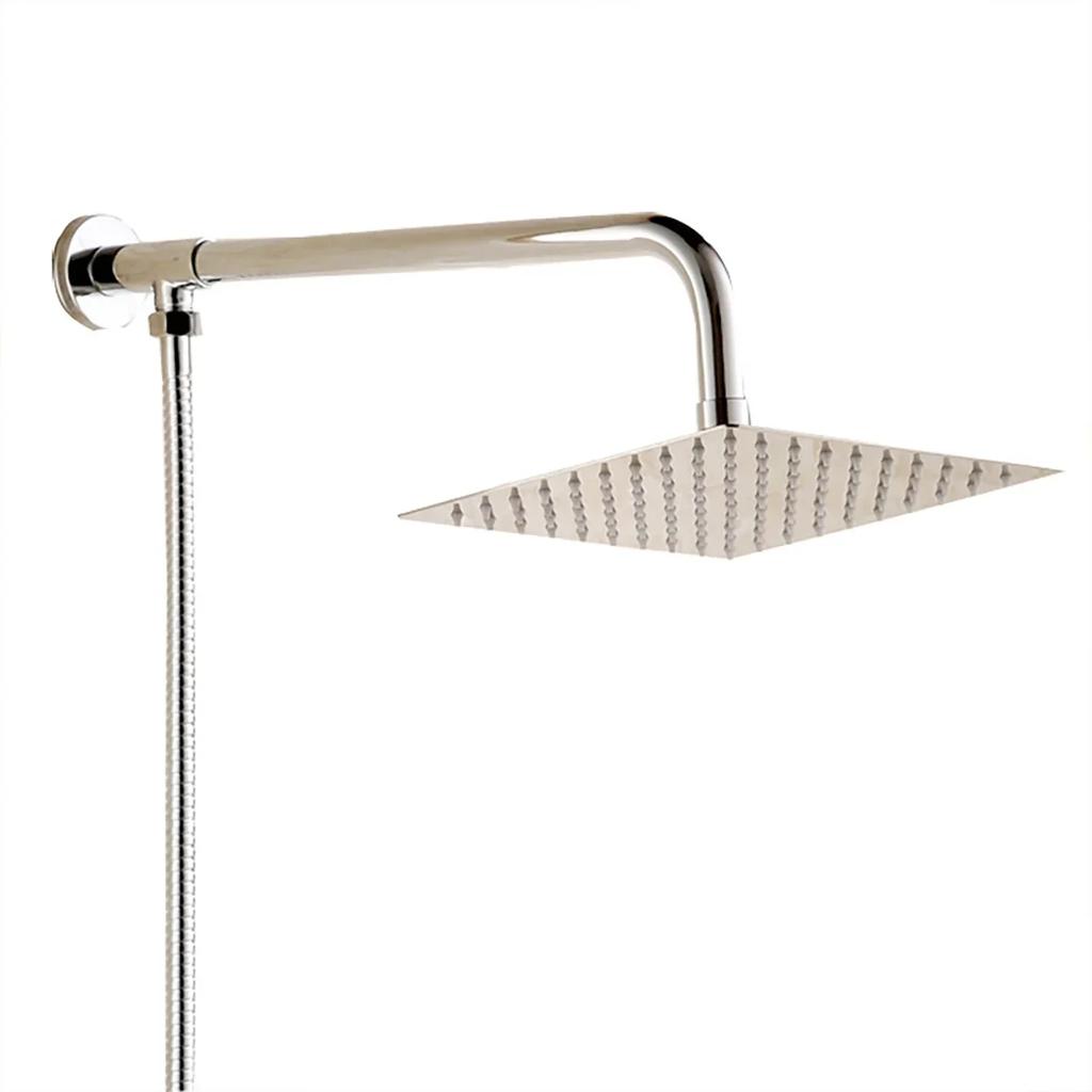 8/10/12 Inch Ultra-thin Wall Mount Rainfall Shower Head With 16inch Stainless Steel Shower Arm 150cm ABS Hose Bathroom Hardware