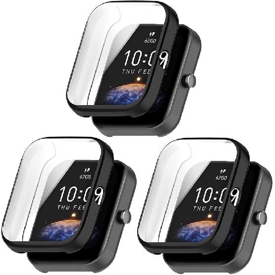 FitTurn Screen Protector Case for Amazfit Bip 3/Bip 3 Pro Watch TPU Slim Case Cover [Plating Metal Color Frame] [3D Full Coverage] Shell Protective