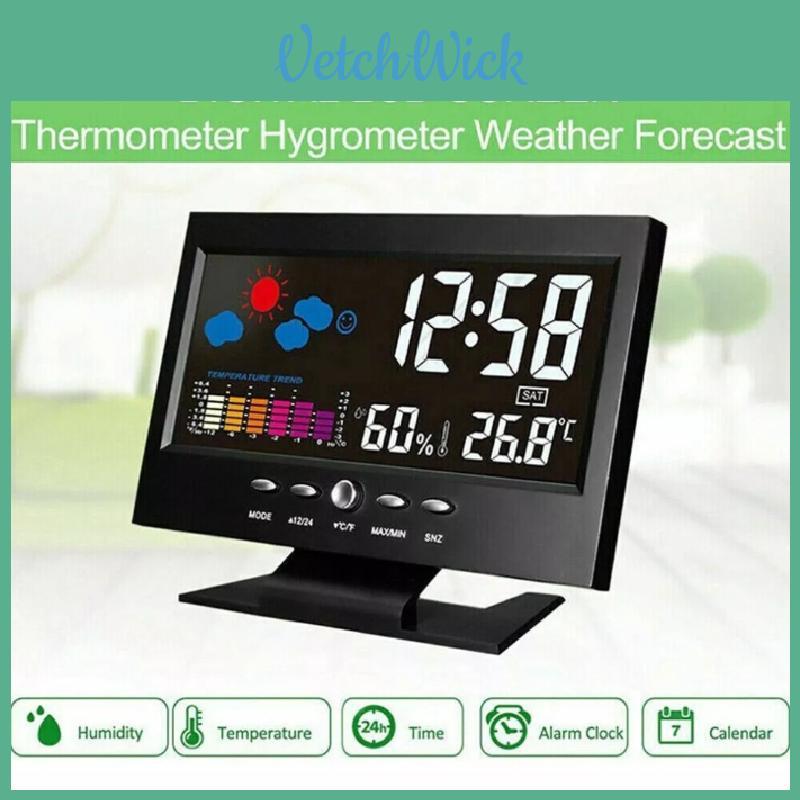 Batterypowered Lcd Weather Clock With Time And Temperature Display For Living Room
