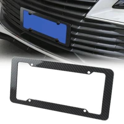 Carbon Fiber License Plate Frame-Black Plastic Front & Rear Car Tag Holder Cover With Mount Hardware, Screws