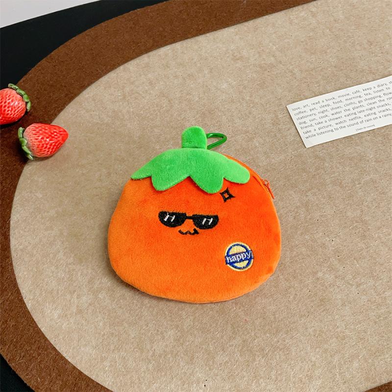 Cute Creative Plush Fruit Wallet Pendant Keychain Cartoon Storage Bag Headphone Bag Portable Money Bag Pendant Accessories Gifts