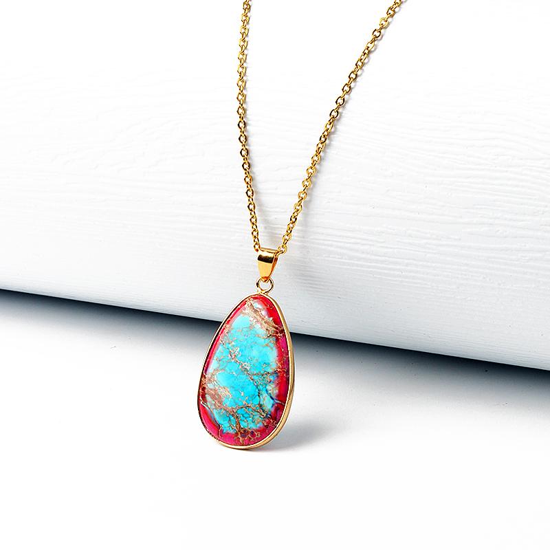 Water-Drop Emperor Stone Pendant Necklaces for Women Reiki Nature Stone Imperial Jaspers Turquoises Necklaces Healthcare Jewelry