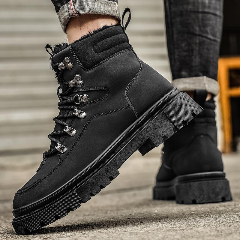 Tooling velvet cotton shoes high-top Martin boots men's new autumn and winter locomotive shoes casual rhubarb boots