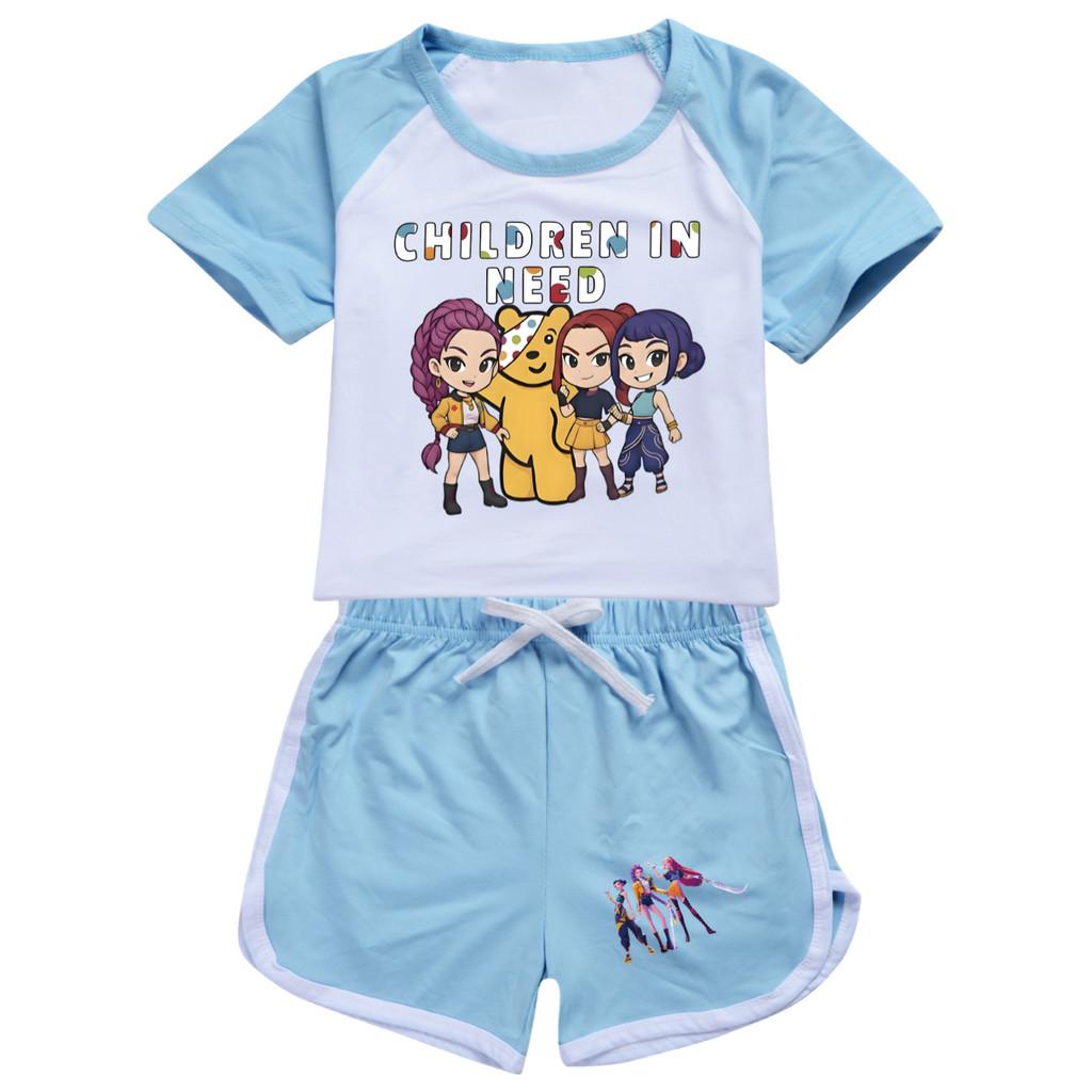 5103 Kids Girls POP Rumi Zoey Mira Print T-shirt Shorts Sport Tracksuit Clothes Set