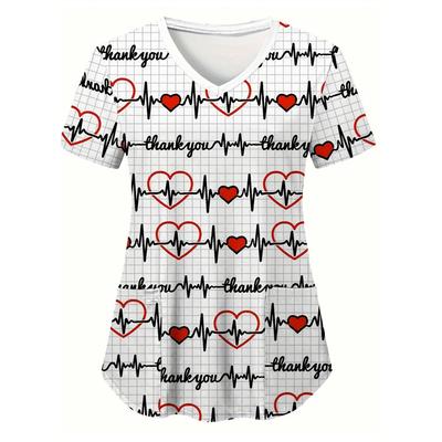 Amore Top Camici da Infermiera Uniforme da Infermiera Stampa 3D Animali T-shirt Moda Donna Scollo a V Tasca Salopette Uniformi Mediche Abbigliamento da Lavoro