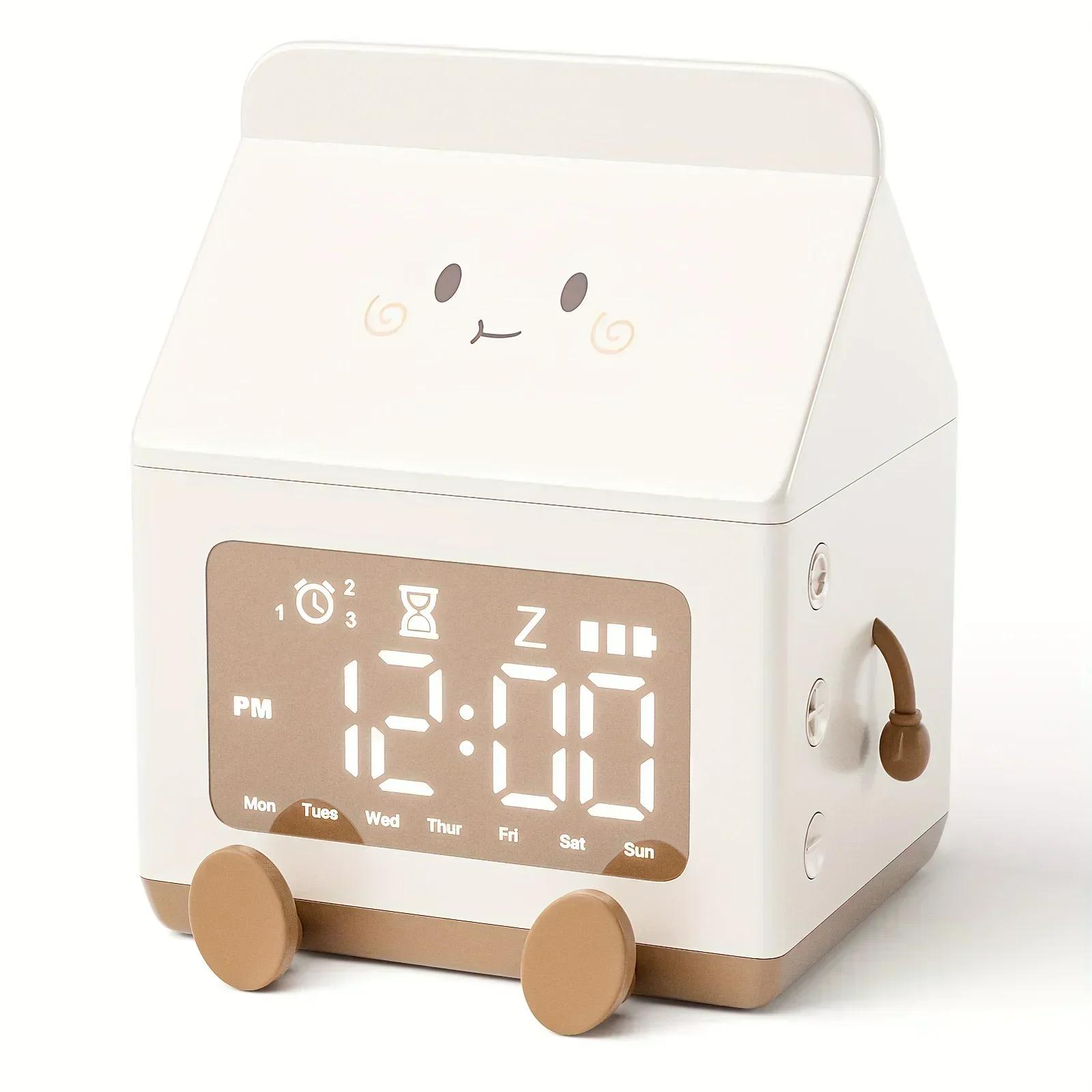

Creative Milk Box Digital Alarm Clock Display Mini Countdown Timepiece Cute Electronic Bedroom Table Clock Desktop Decor Gifts