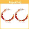Grandes Boucles d'Oreilles Rondes Bohèmes en Perles Turquoises avec Métal Électroplaqué Pour un Usage Quotidien