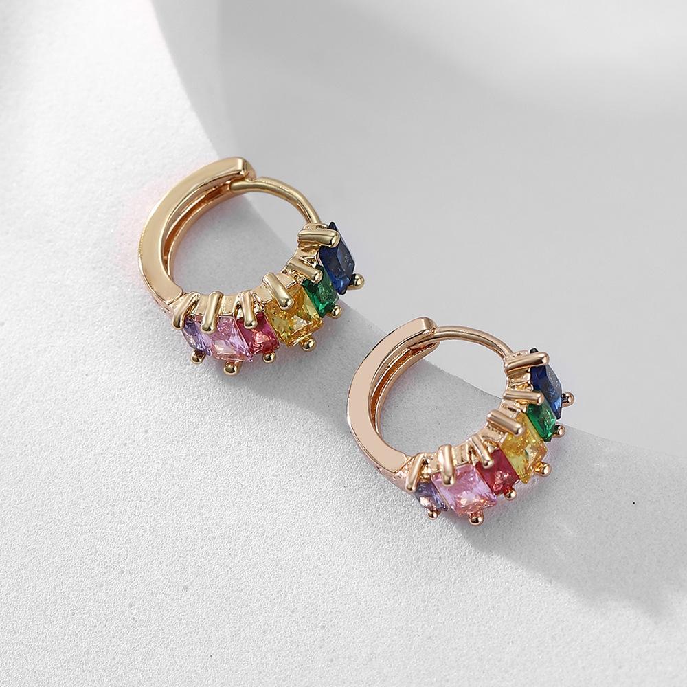 Rainbow Zircon 14k Gold Plated Hoop Earrings for Women 2023 Colorful Small Huggie Earrings Bulk Sets Trendy Piercing