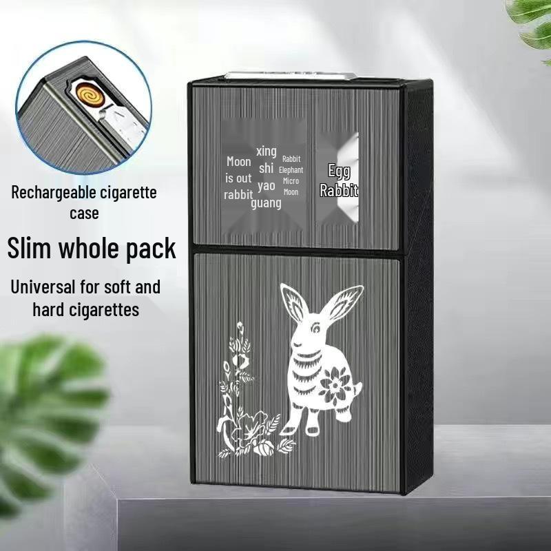 Slim 20-Piece Cigarette Case with Rechargeable Lighter - Moisture-Proof, Pressure-Resistant Flip-Top Design.