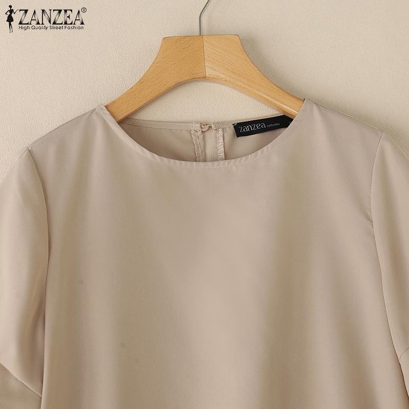 ZANZEA Damen Lässig Rundhals Rüschenärmel Locker Sommerbluse