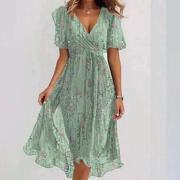 New loose casual comfortable V-neck floral new hot-selling printed dress