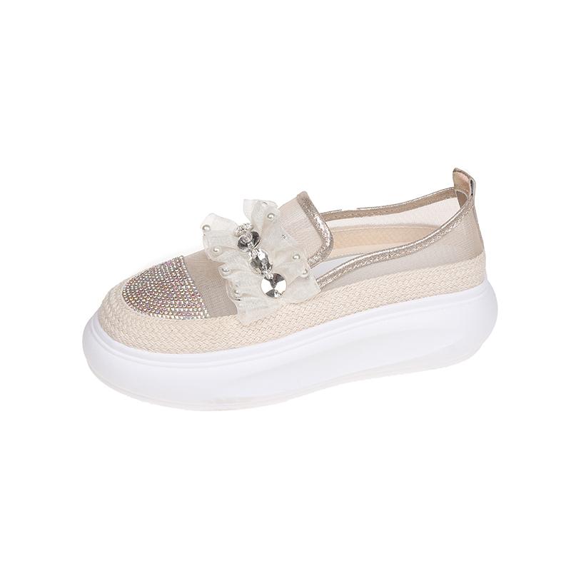 Espadrilles Femme Dentelle Cristal Mode Chaussures Diamants Mocassins de Pêcheur Dames Mocassins à Enfiler Ballerines en Caoutchouc Baskets Femme