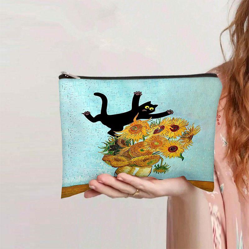 

Oil painting cat printing can store bags, outdoor multifunctional portable cosmetic bags, daily matching clutches sf-41 різнокольоровий