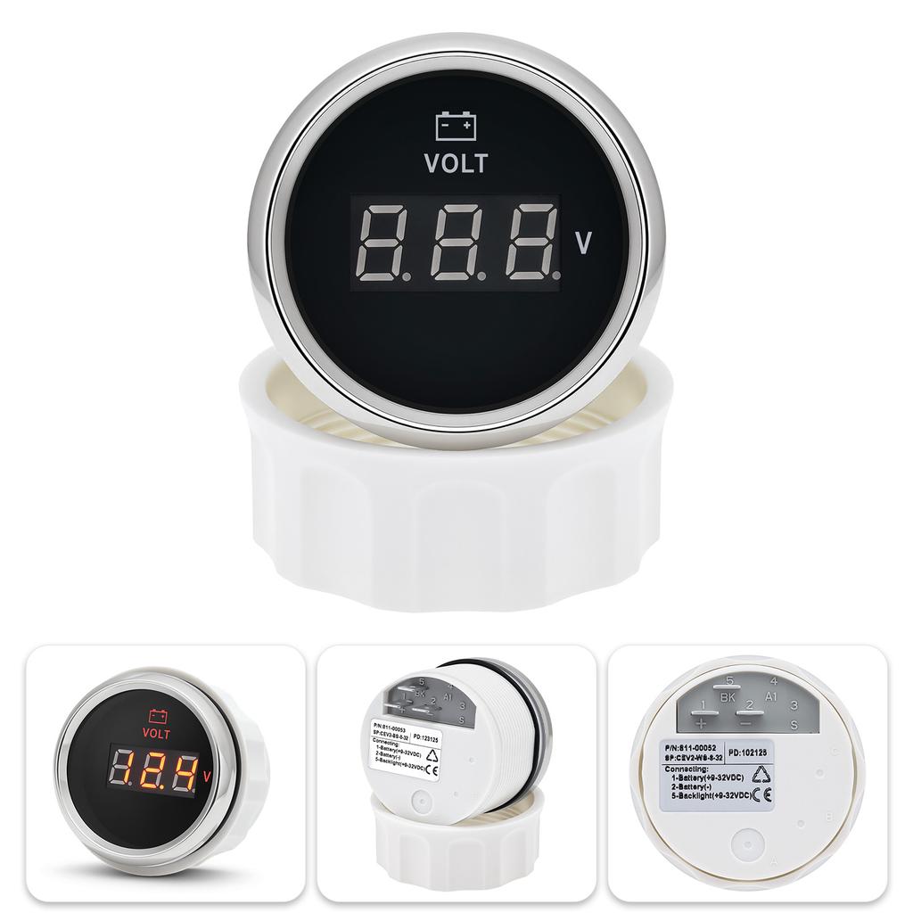 52MM Voltmeter 8-32 Volts Voltage Gauges Digital Volt Meter for 12V24V Universal Boat Marine Red LED Car Electronic Accessories