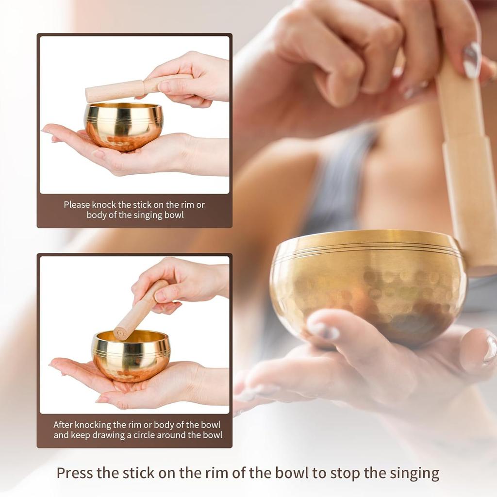 Tibetan Singing Bowls Set-Meditation Sound Bowl-Singing Bowls Hand-hammered in Nepal for Yoga, Chakra Healing, Mindfulness, and Stress Relief