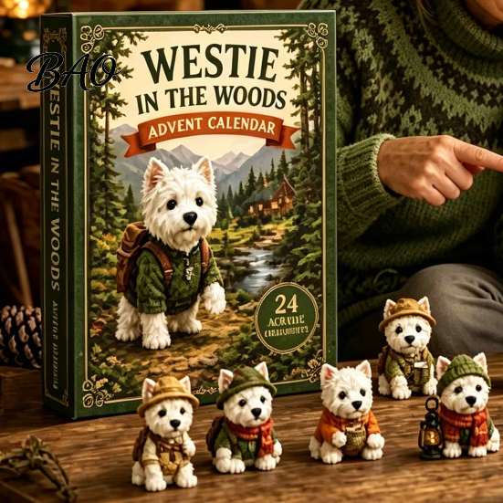 Limited Collection Dog Toys Westie in The Woods Advent Calendar, 24-Day Christmas Countdown Surprise Blind Box Figure Set, West Highland White Terrier