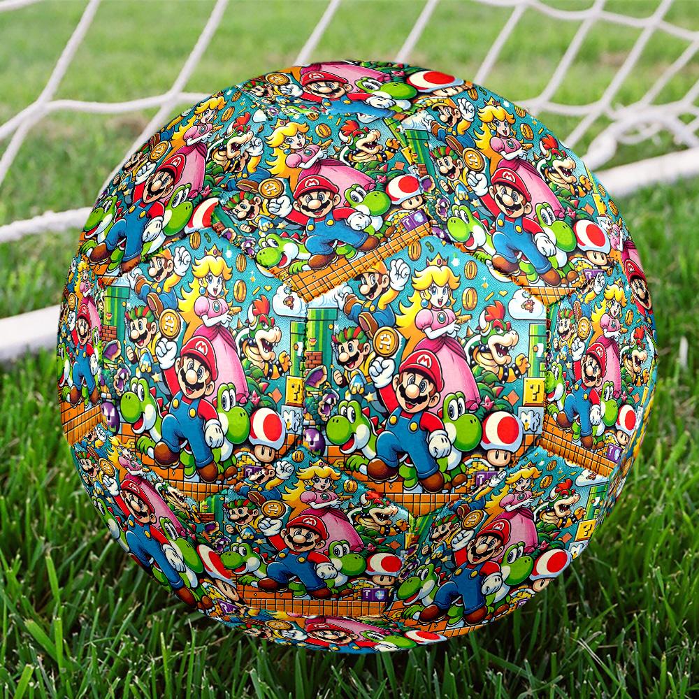 Super Mario Print Size 5 Soccer Ball, Standard Match Football for Sports Game and Team Practice, Ideal Gift for Soccer Fans