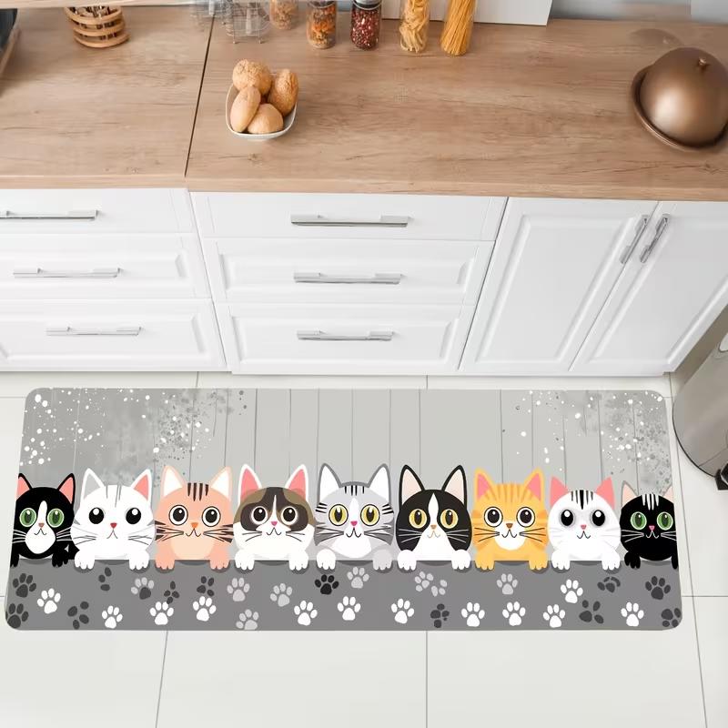 Adorable Cat-Themed Non-Slip Kitchen Mat for Kitchen, Bedroom, Bathroom, and Entryway Mat Playful Home Kitchen Decor Accessories
