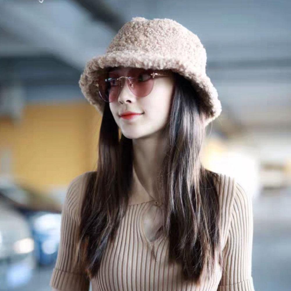 Lady Autumn Winter Fleece Fisherman Hat Solid Color Embroidery Letter Warm Plush Basin Cap
